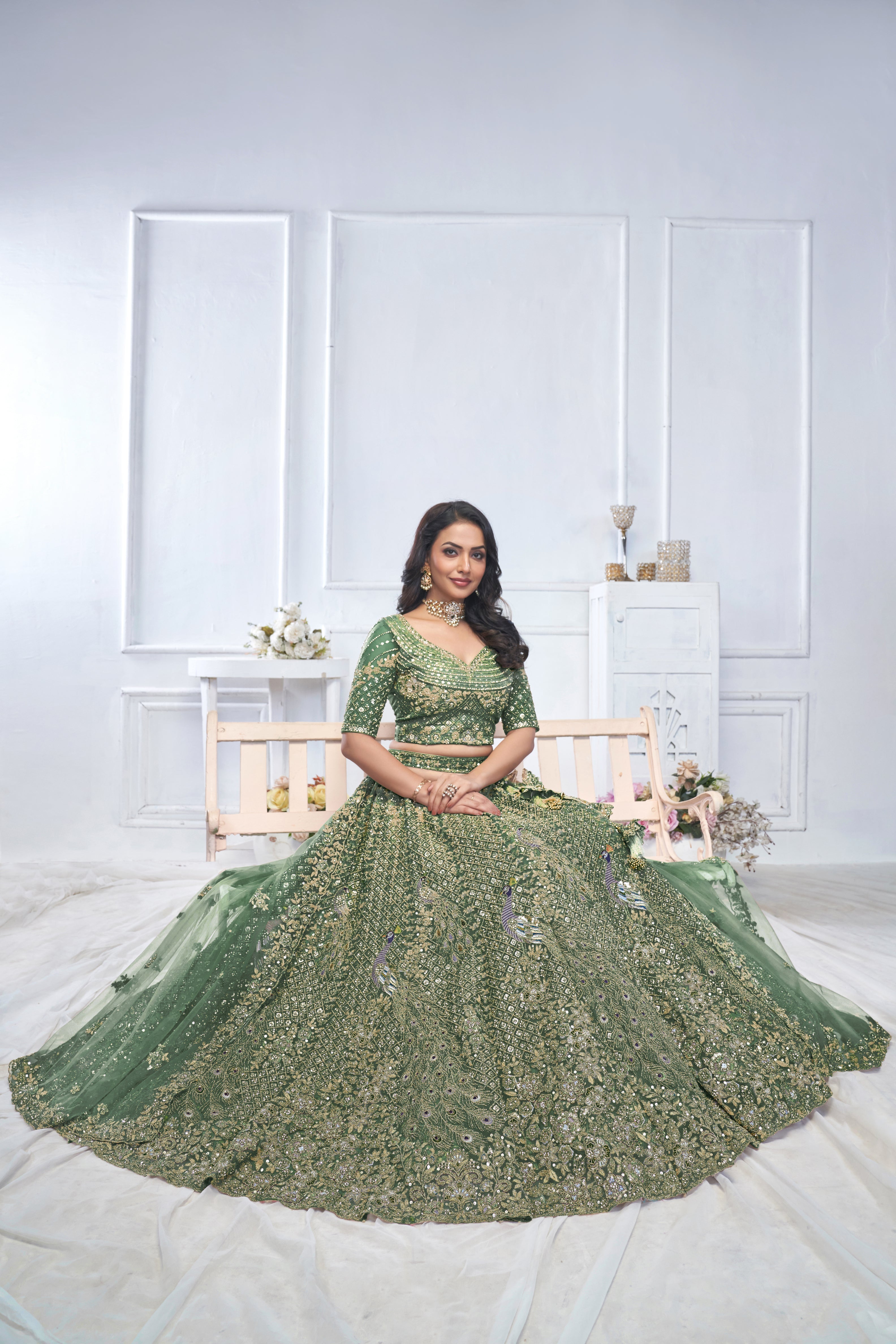 Women Graceful Green Bridal Wear Lehenga WomensFashionFun