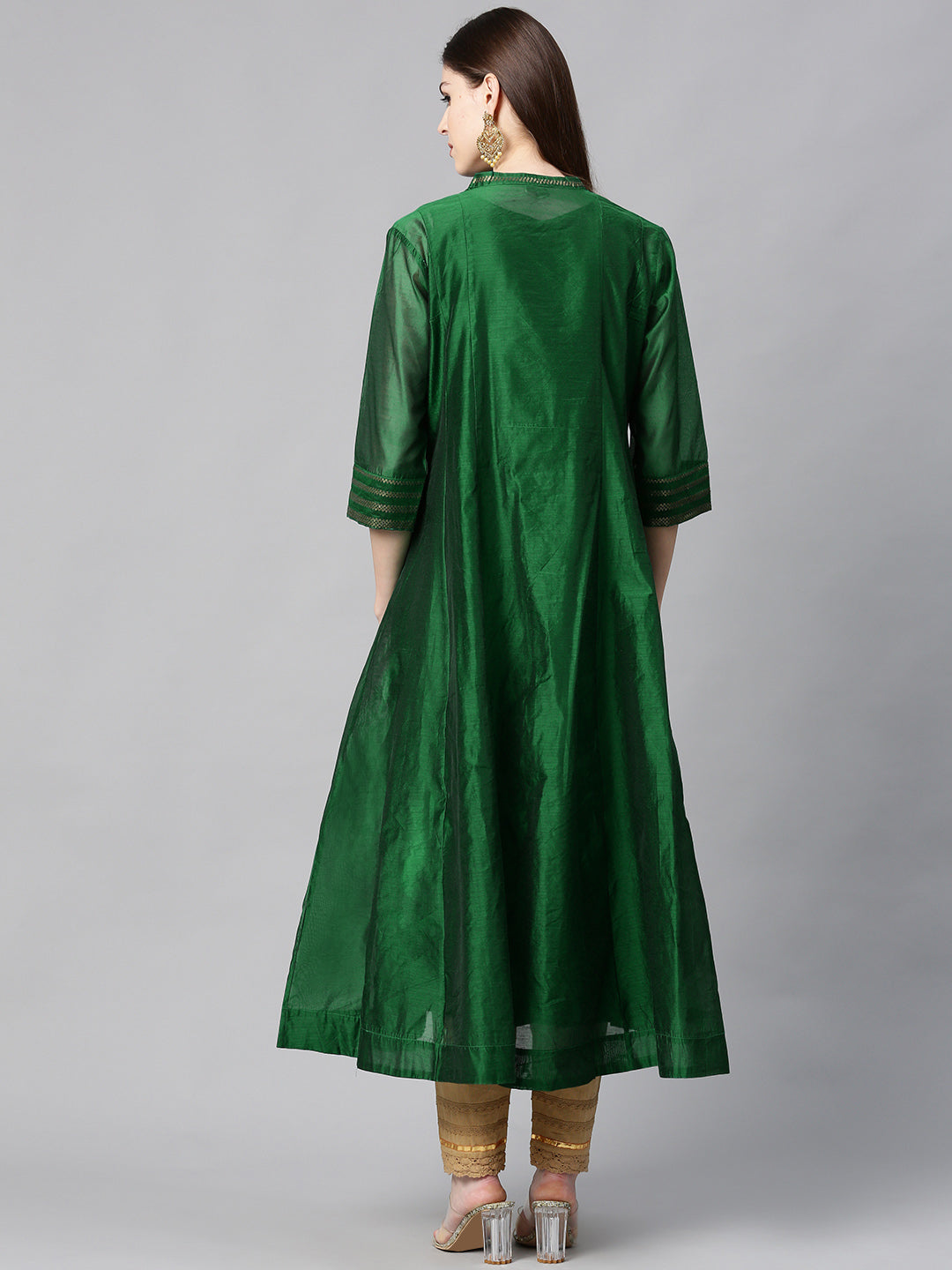 Women Jade Green Chanderi Silk Embellished Kurta