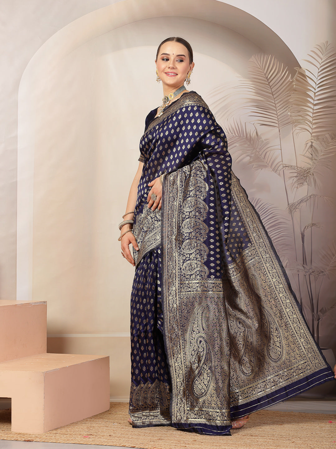 Blue Ethnic Motifs Banarsi Woven Zari Silk Saree