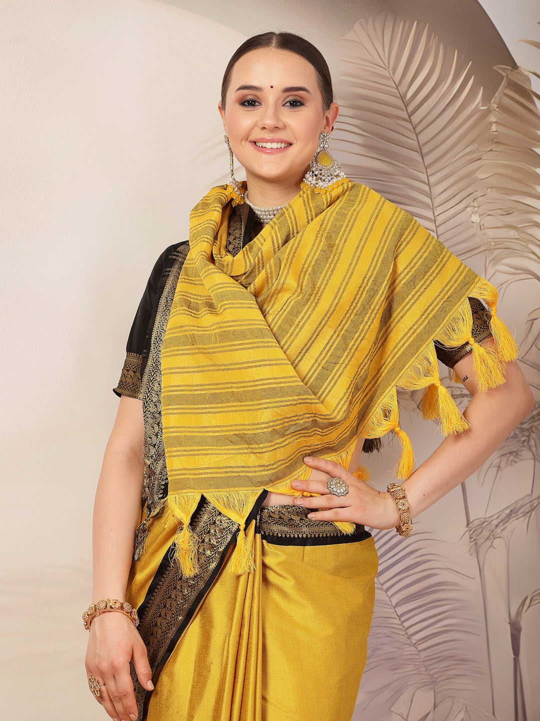 Mustard Solid Traditional Banarsi Zari Border Silk Saree