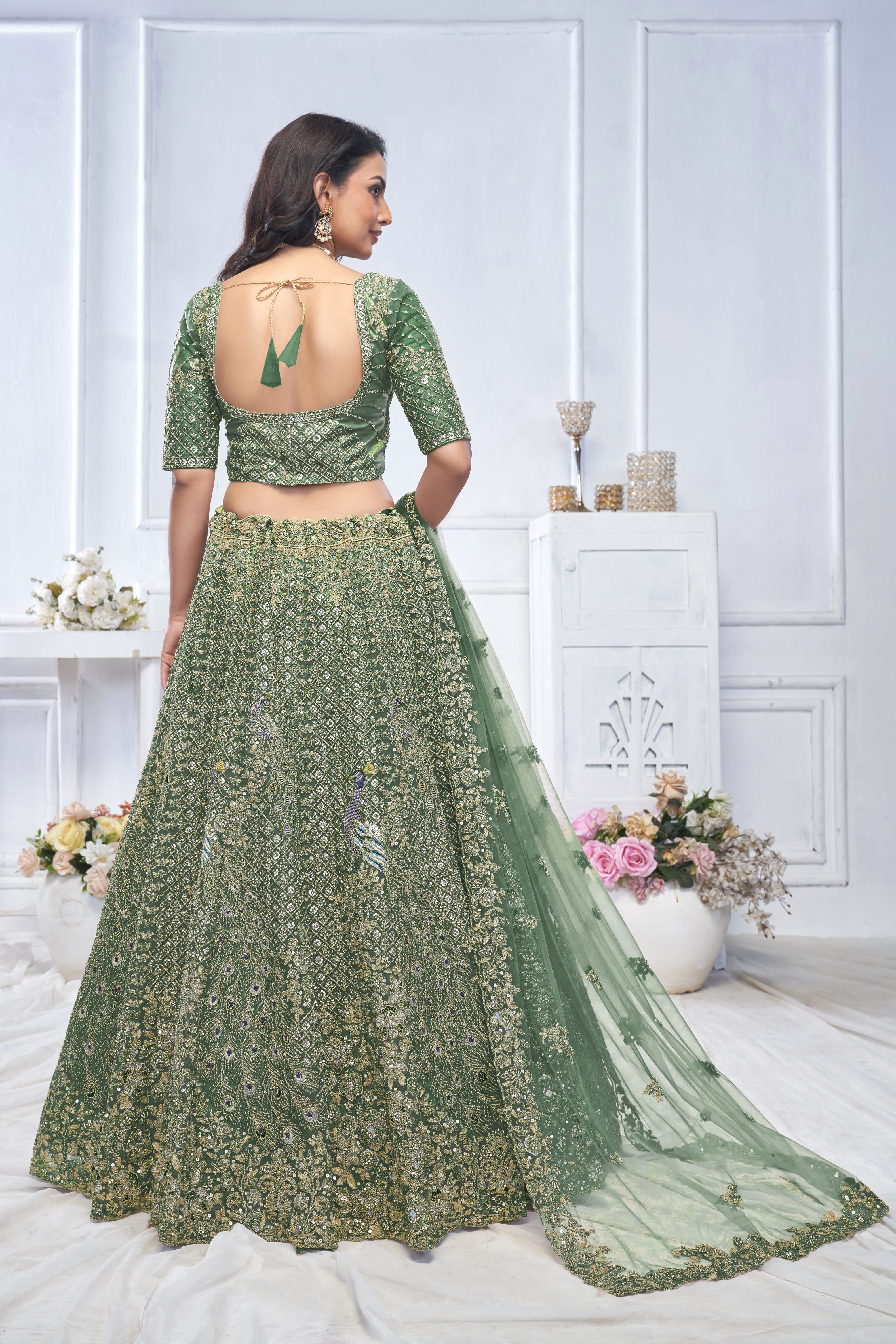 Women Graceful Green Bridal Wear Lehenga WomensFashionFun