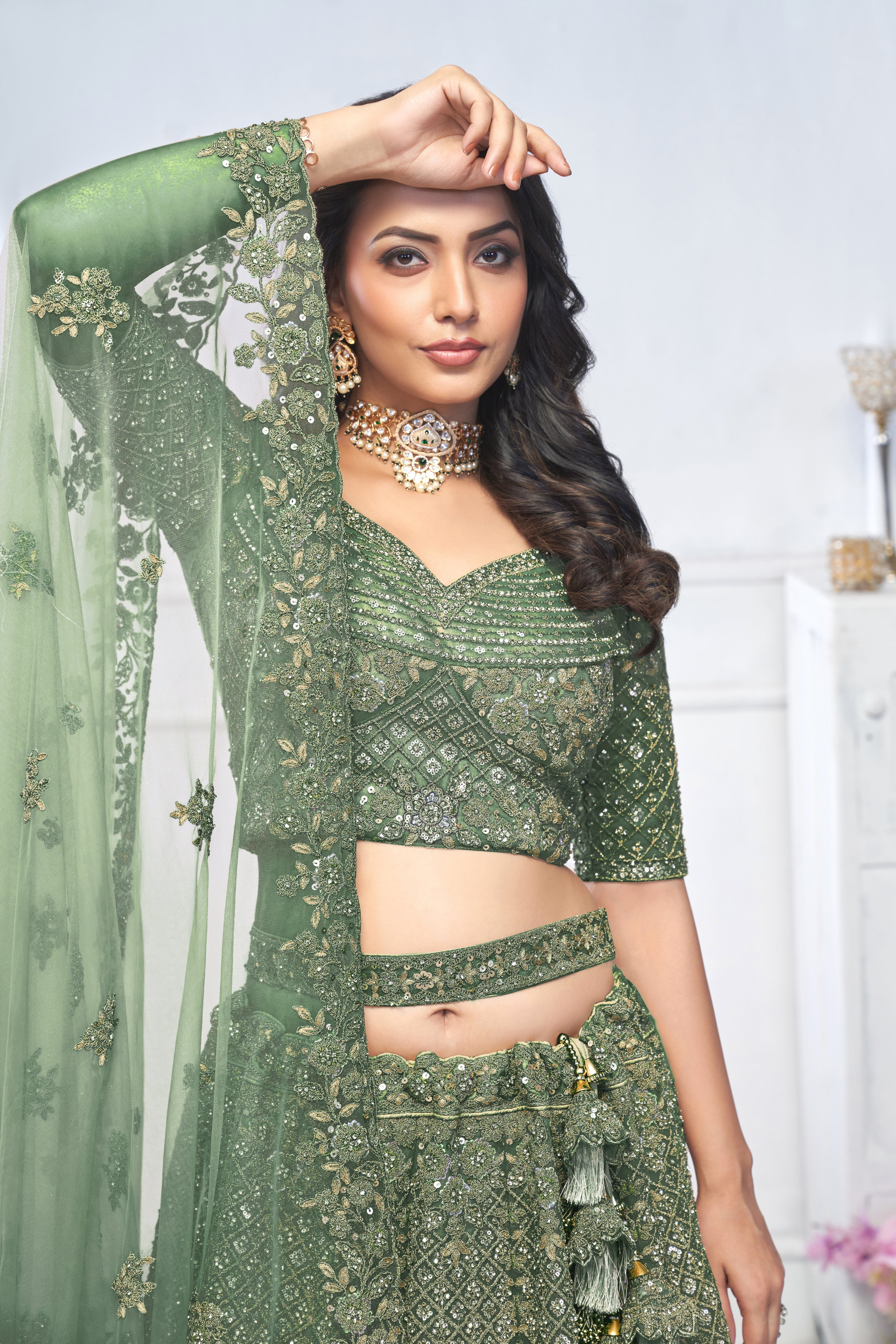 Women Graceful Green Bridal Wear Lehenga WomensFashionFun