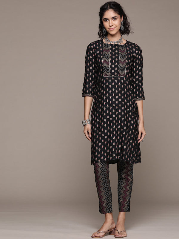 Straight style cotton fabric Black color kurta with Bottom | WomensFashionFun