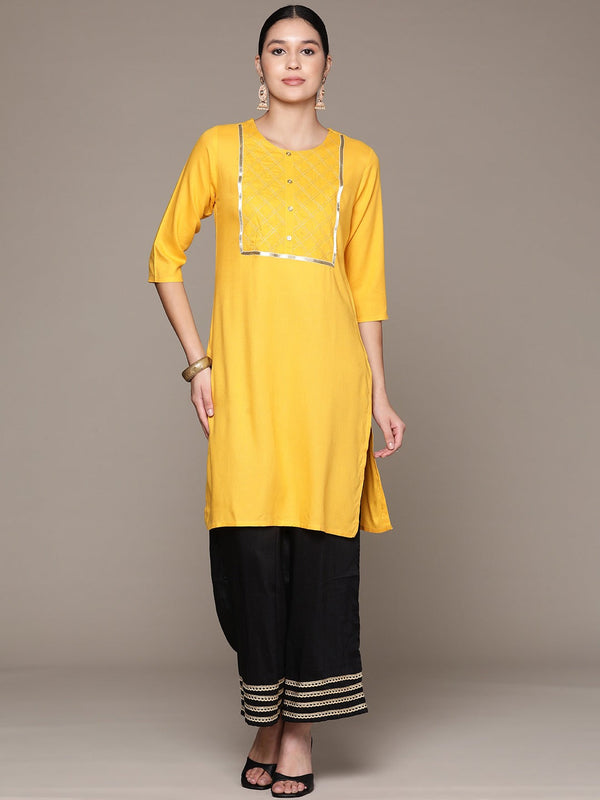 Straight Style Rayon Fabric Yellow Color Kurta | WomensFashionFun