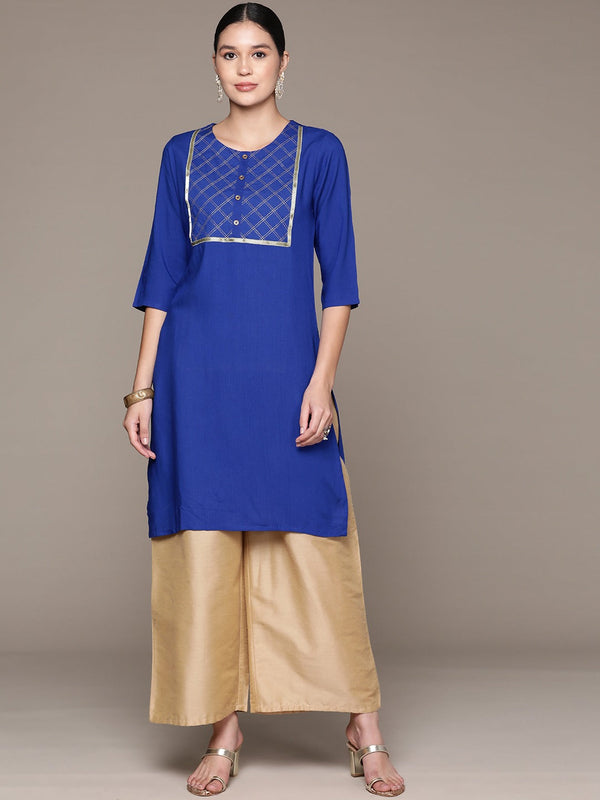 Straight Style Rayon Fabric Blue Color Kurta | WomensFashionFun