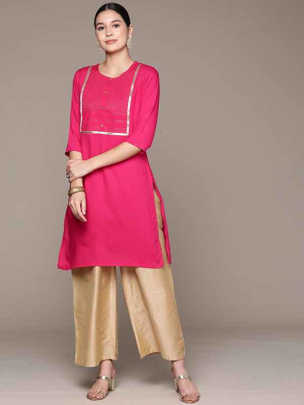 Straight Style Rayon Fabric Pink Color Kurta | WomensFashionFun