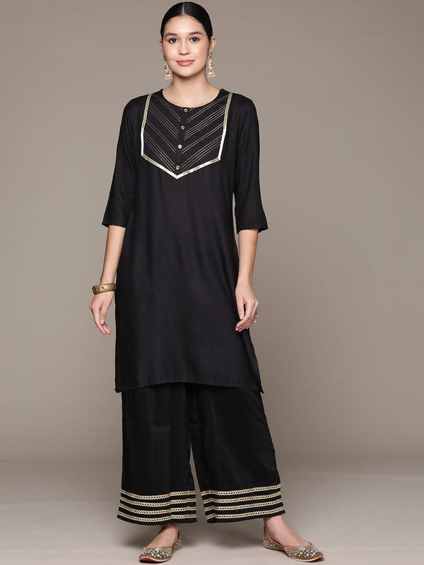 Straight Style Rayon Fabric Black Color Kurta | WomensFashionFun