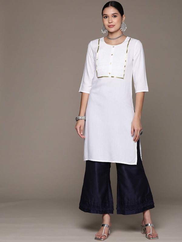 Straight Style Rayon Fabric White Color Kurta | WomensFashionFun