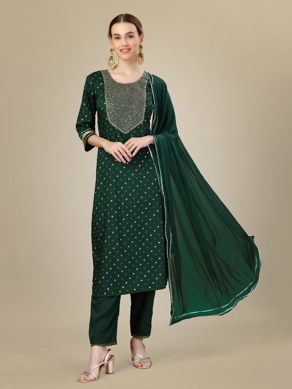 Women Embroidered Silk Blend Kurta Pant Dupatta Set