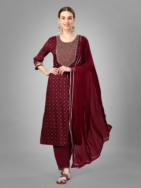 Women Embroidered Silk Blend Kurta Pant Dupatta Set