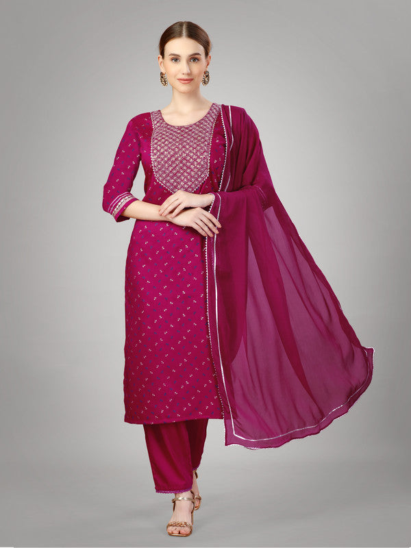 Women Embroidered Silk Blend Kurta Pant Dupatta Set