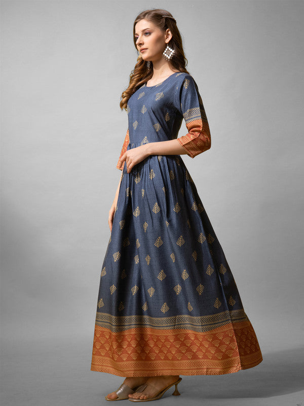 Women's Denim Blue Rayon Fully Stiched Rayon Anarkali Gown