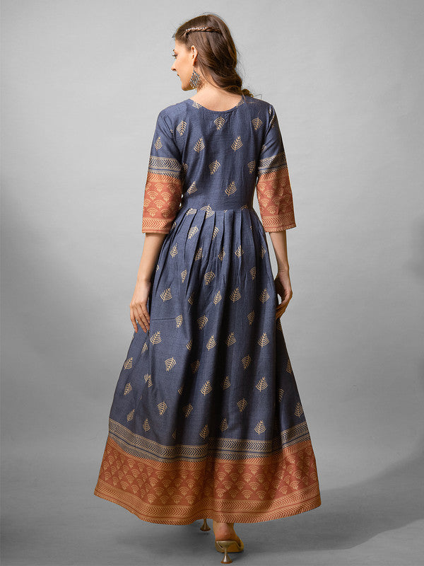 Women's Denim Blue Rayon Fully Stiched Rayon Anarkali Gown