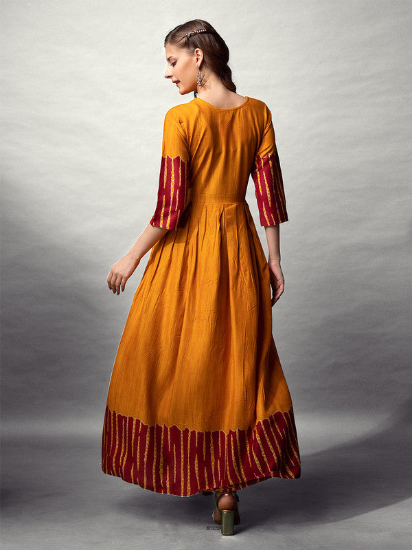 Women's Mustard Rayon Fully Stiched Rayon Anarkali Gown