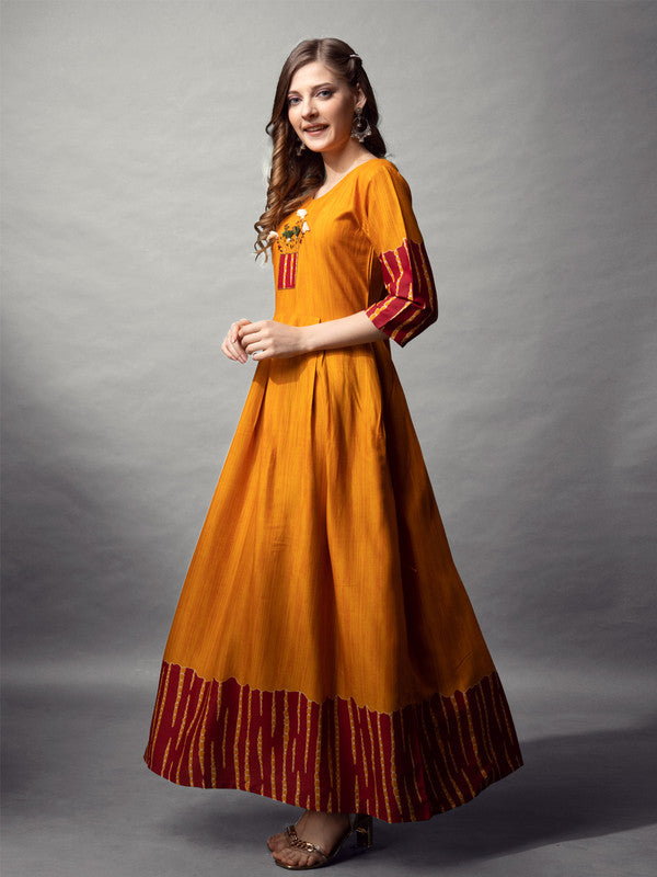 Women's Mustard Rayon Fully Stiched Rayon Anarkali Gown