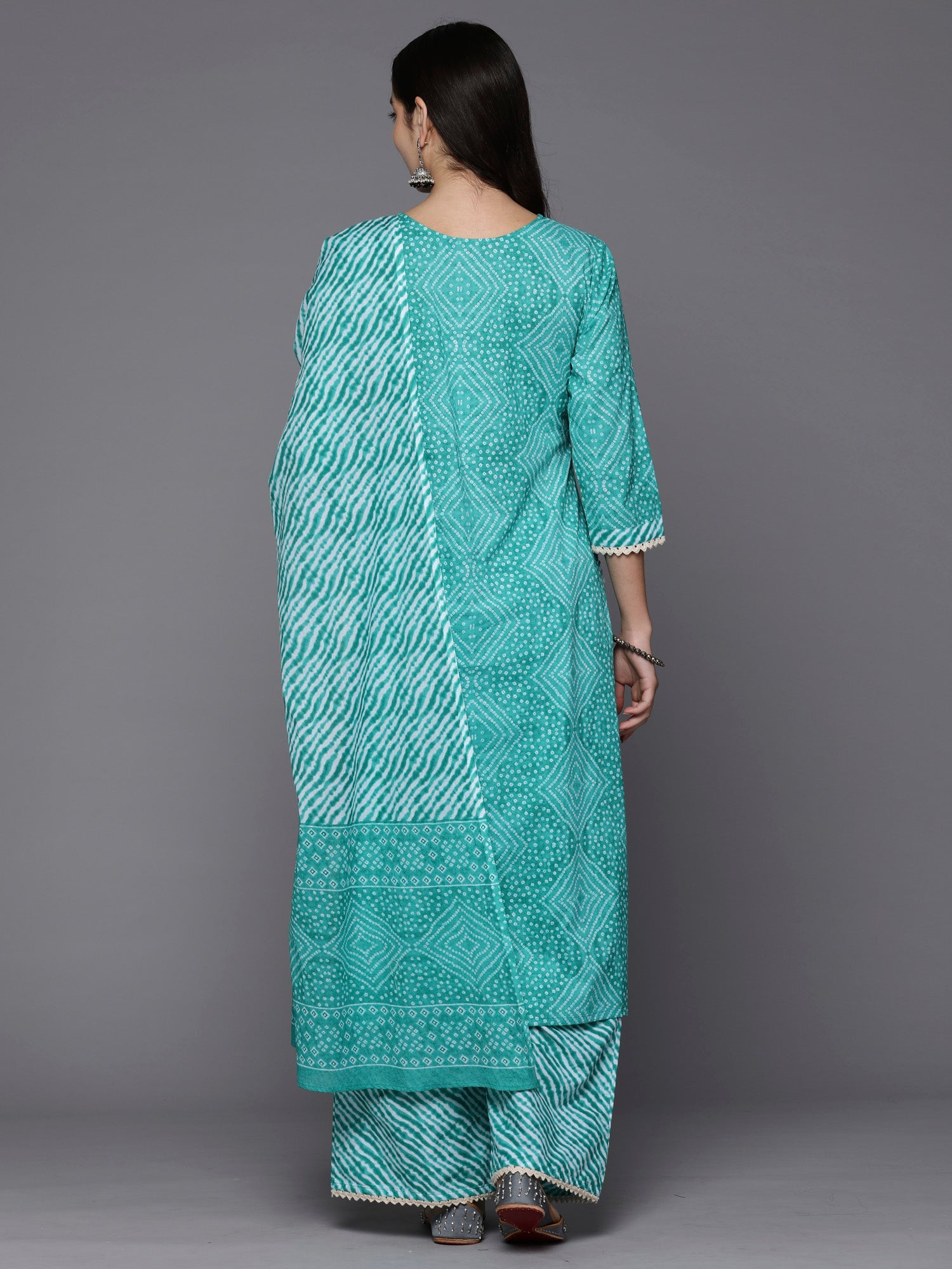 Women Blue Printed Straight Kurta Palazzos With Dupatta Set WomensFashionFun