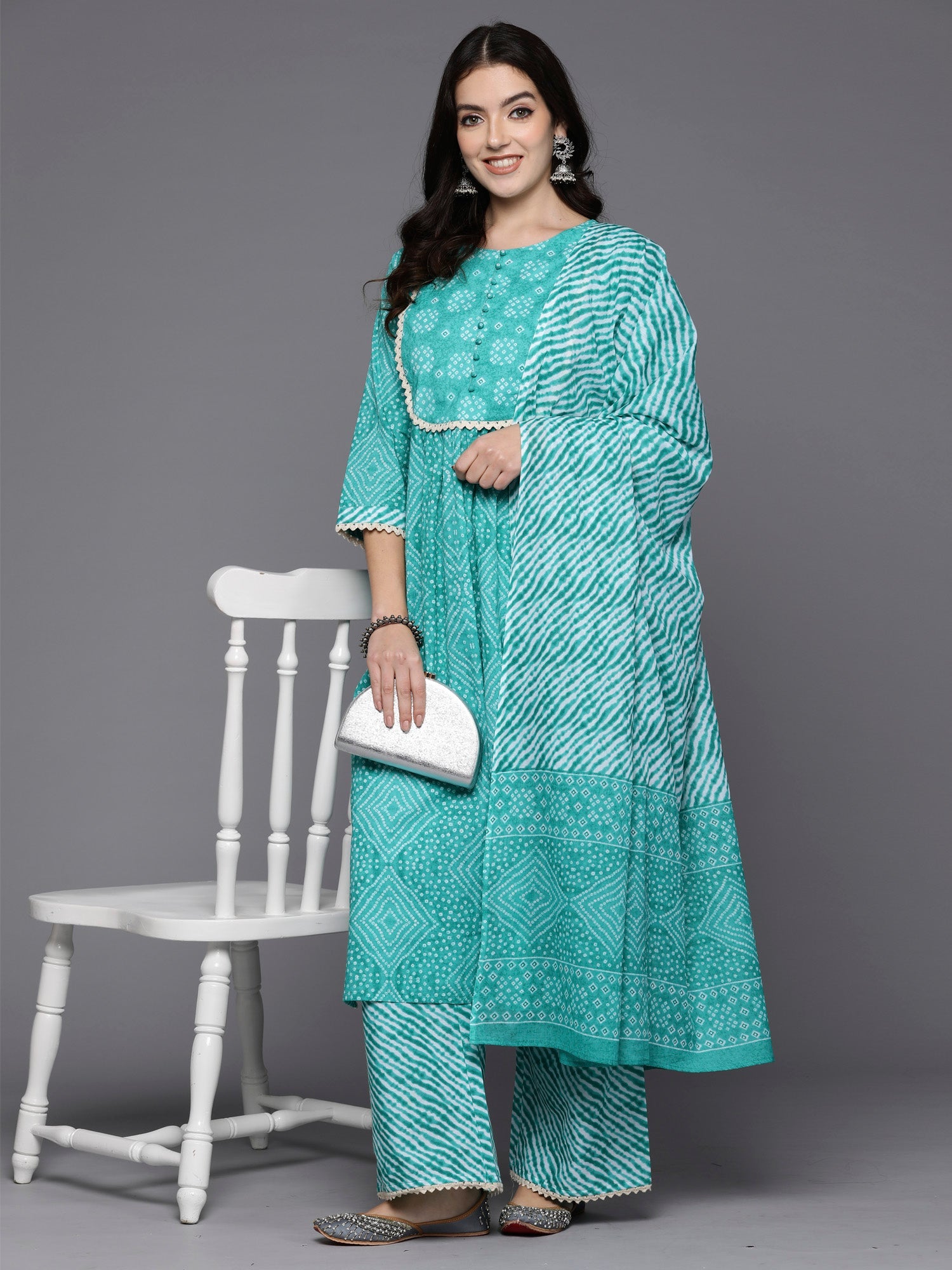 Women Blue Printed Straight Kurta Palazzos With Dupatta Set WomensFashionFun