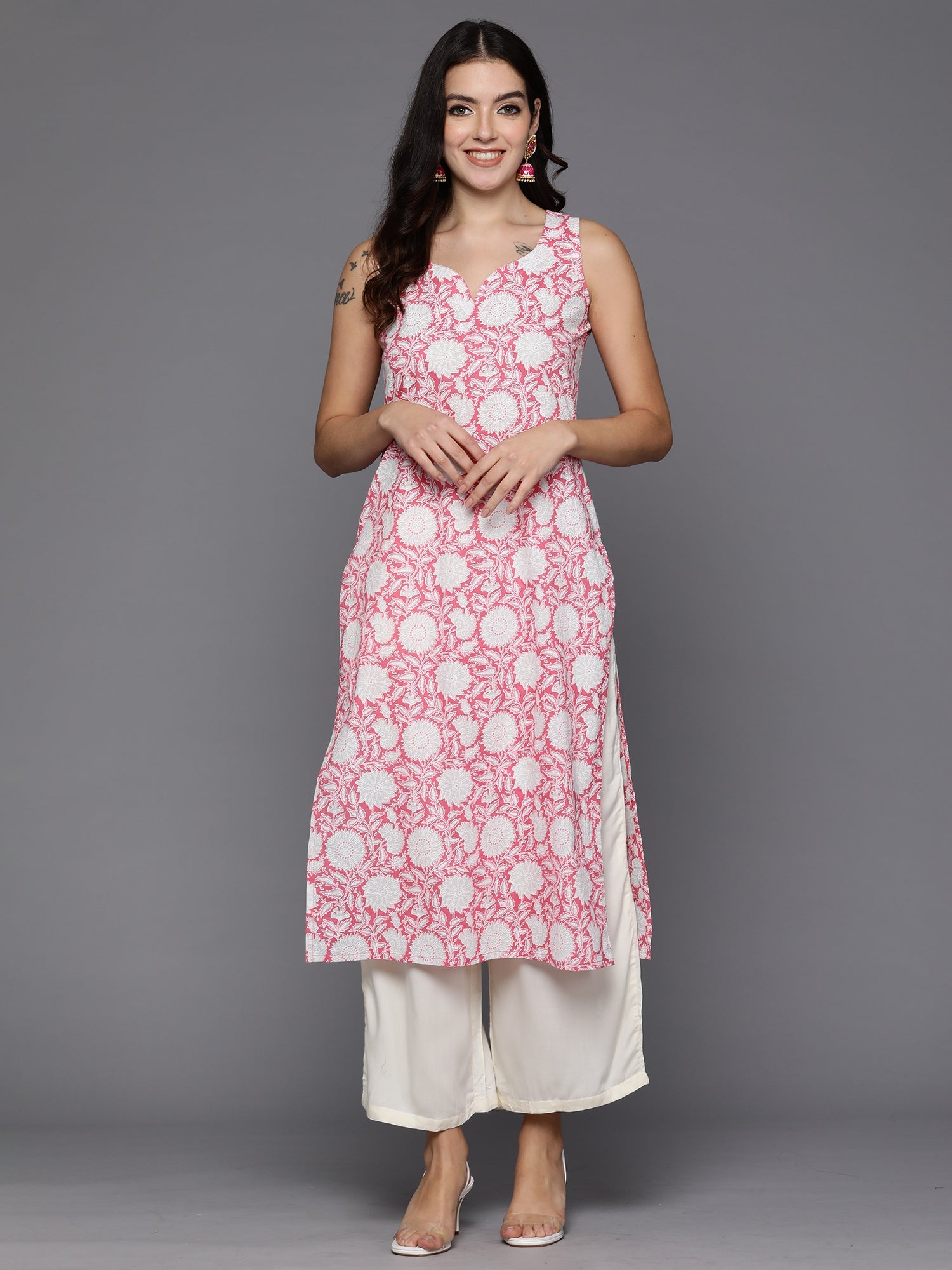 Women Pink Printed Straight Kurtas WomensFashionFun