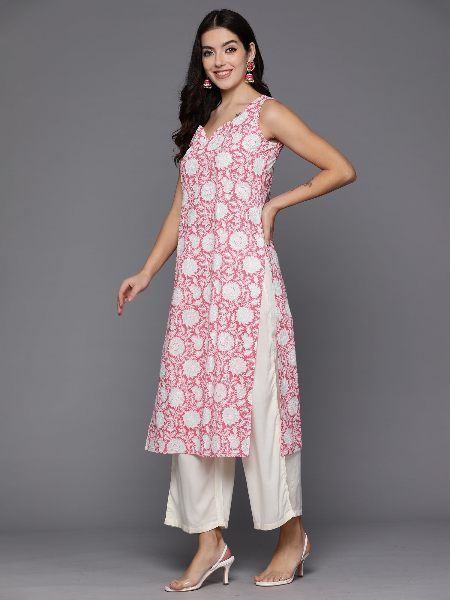 Women Pink Printed Straight Kurtas WomensFashionFun