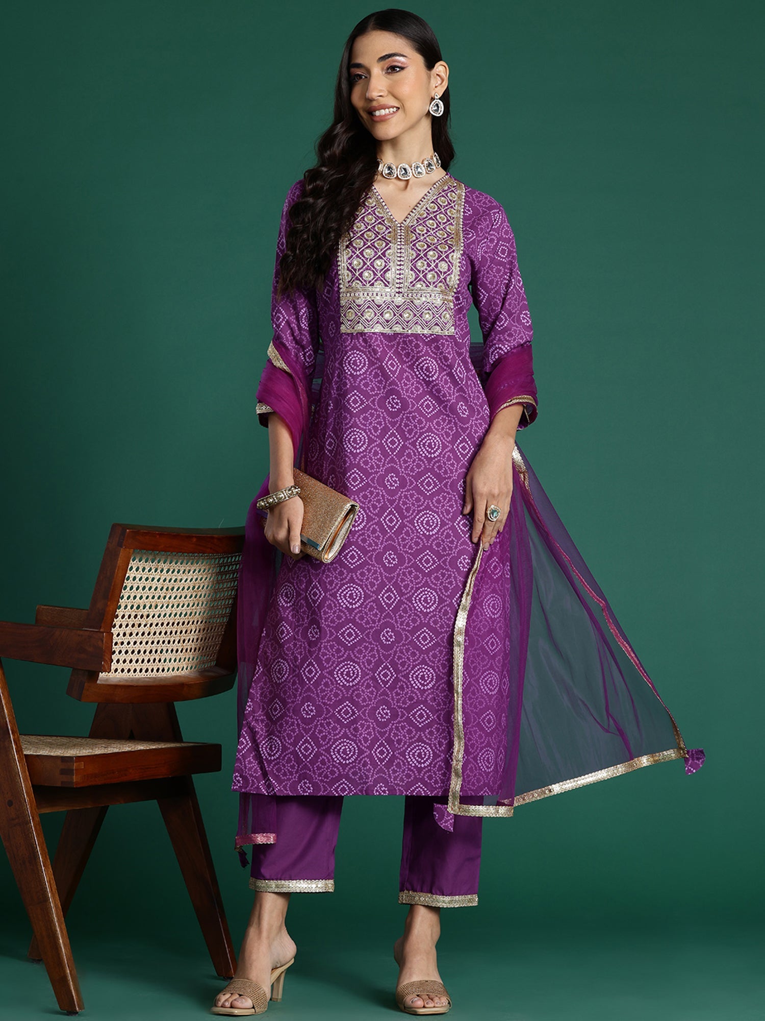 Women Purple Embroidered Straight Kurta Trousers With Dupatta Set WomensFashionFun