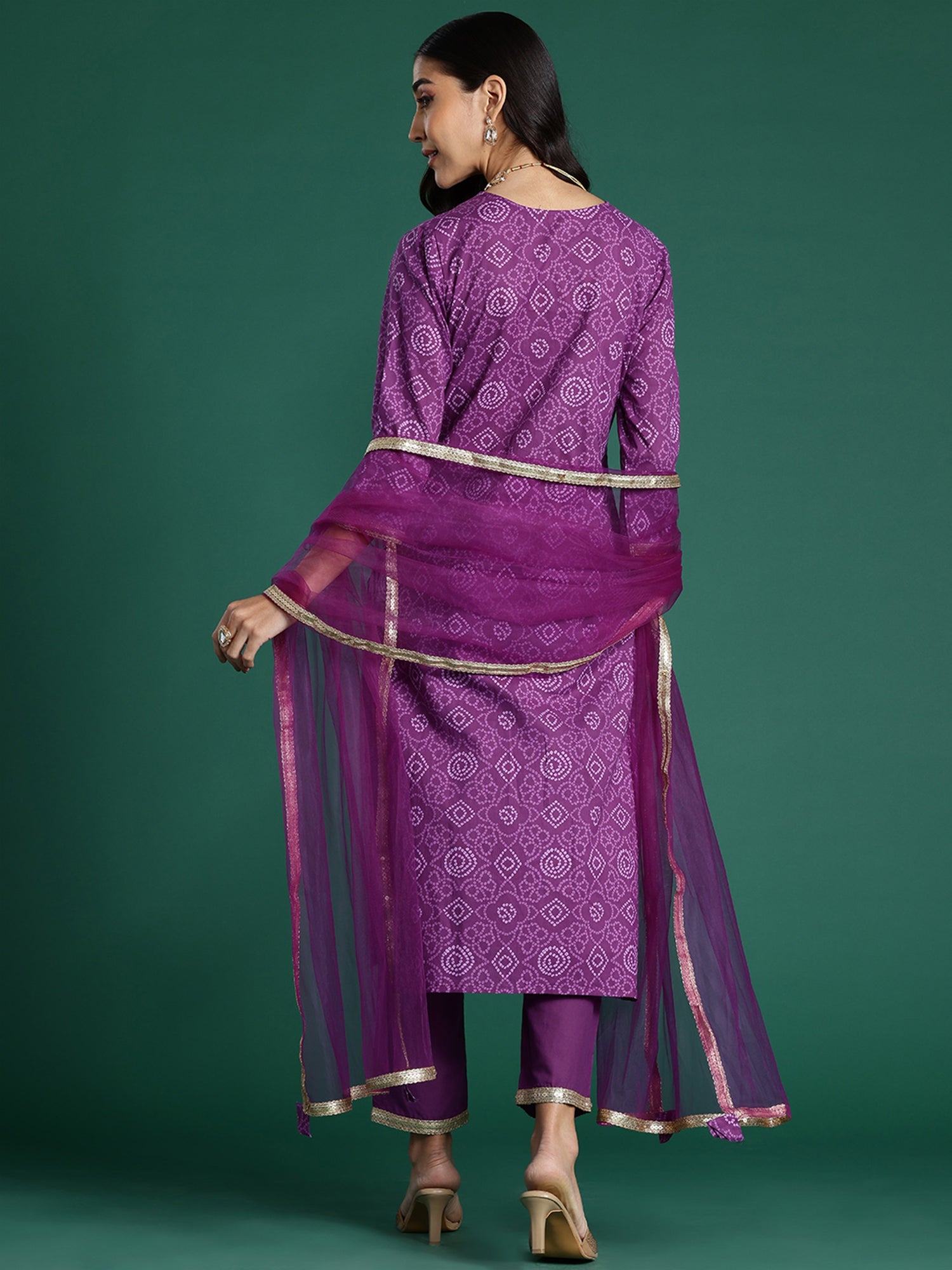 Women Purple Embroidered Straight Kurta Trousers With Dupatta Set WomensFashionFun