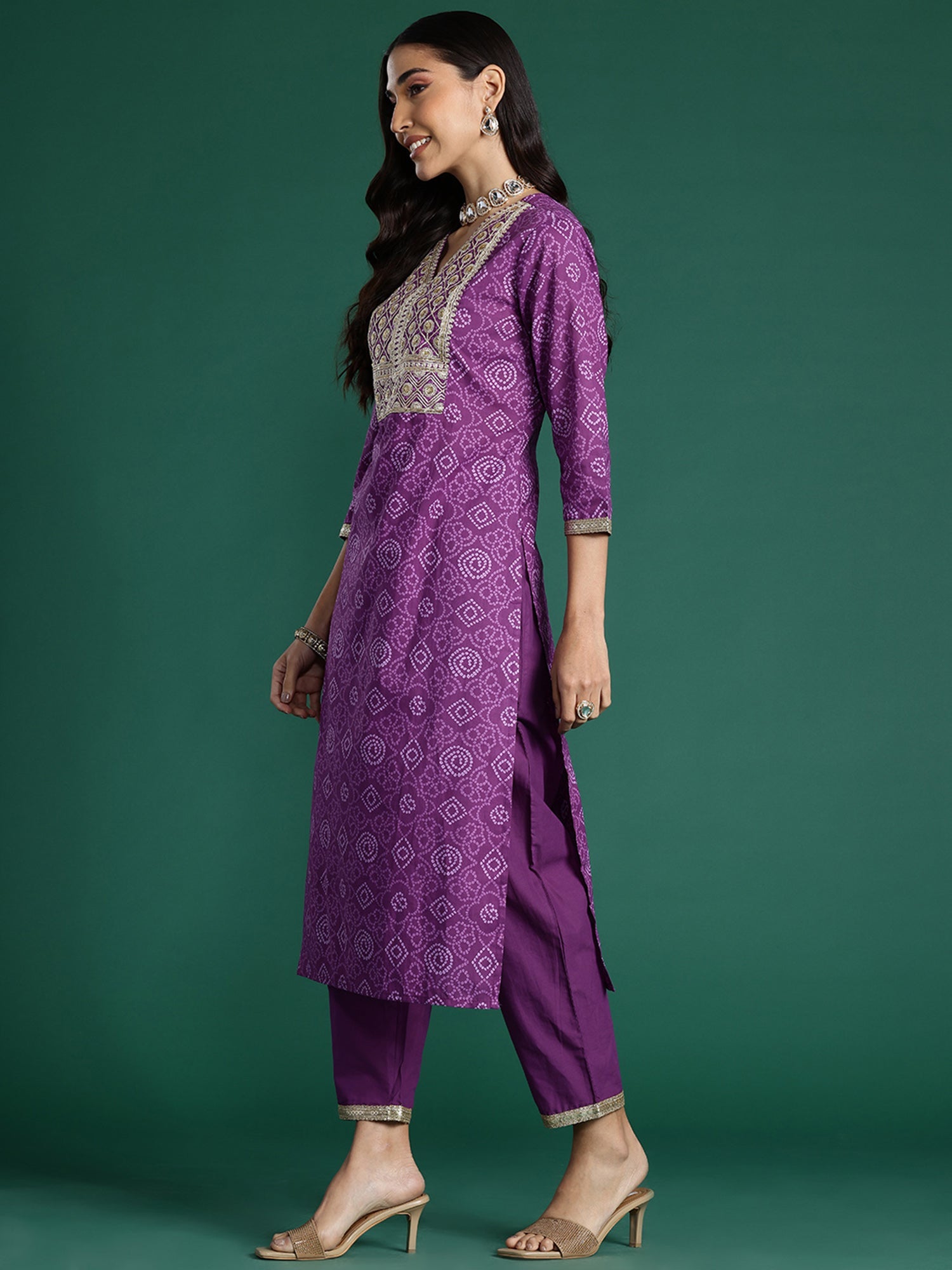 Women Purple Embroidered Straight Kurta Trousers With Dupatta Set WomensFashionFun