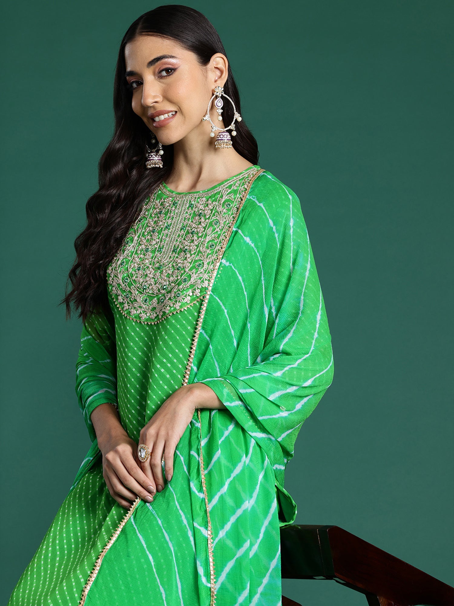 Women Green Printed Straight Kurta Trousers With Dupatta Set WomensFashionFun