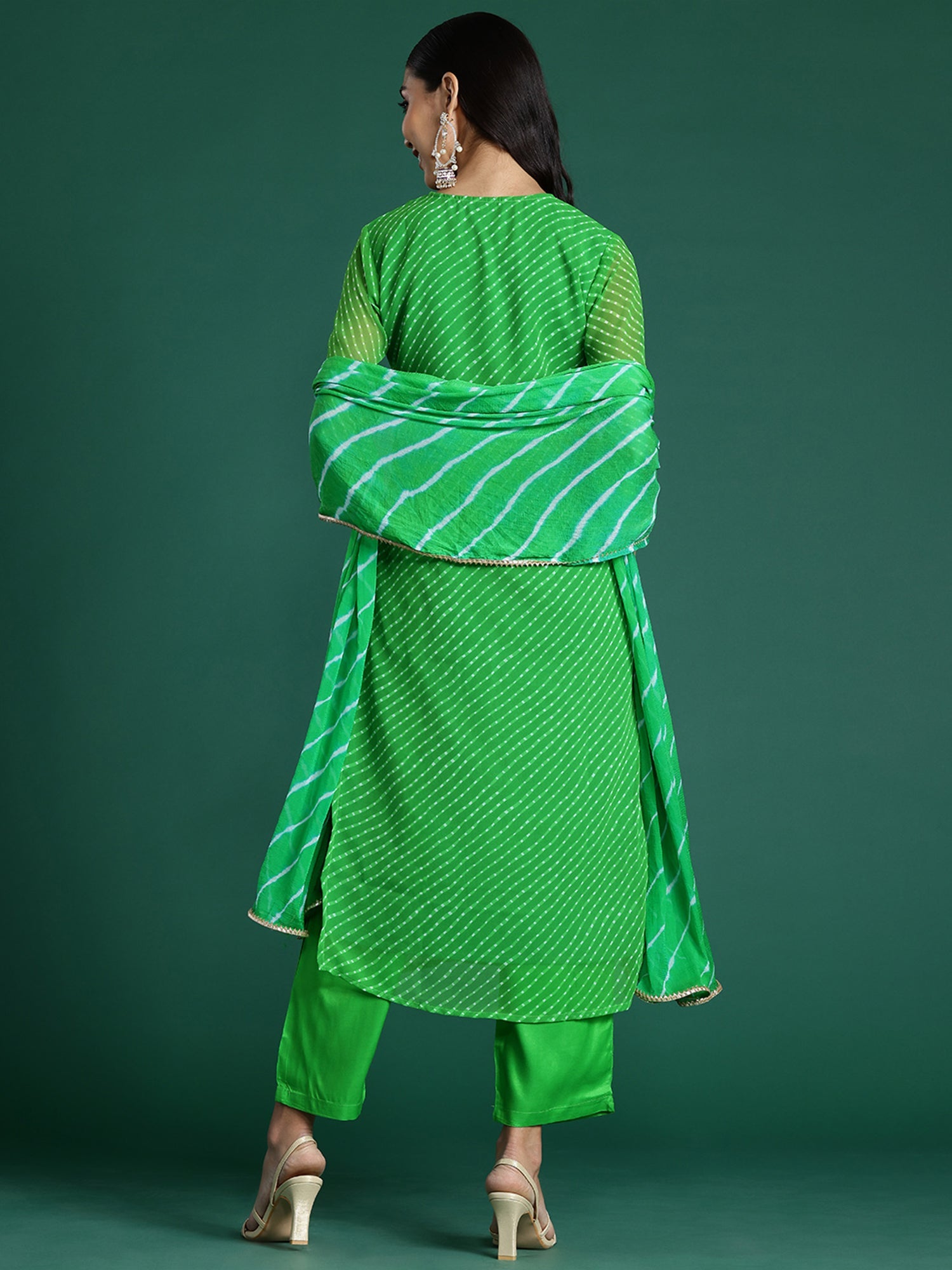 Women Green Printed Straight Kurta Trousers With Dupatta Set WomensFashionFun