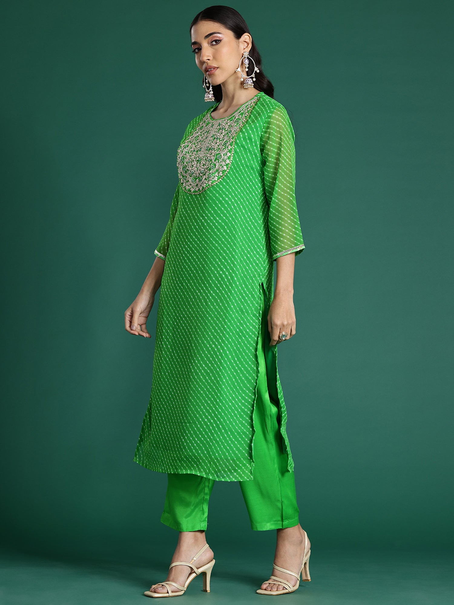 Women Green Printed Straight Kurta Trousers With Dupatta Set WomensFashionFun