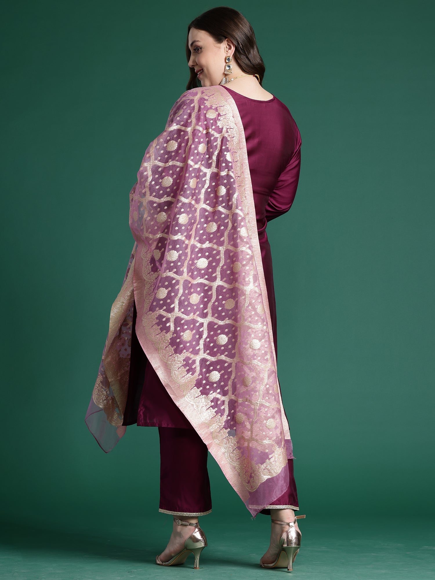 Women Purple Embroidered Straight Kurta Trousers With Dupatta Set WomensFashionFun