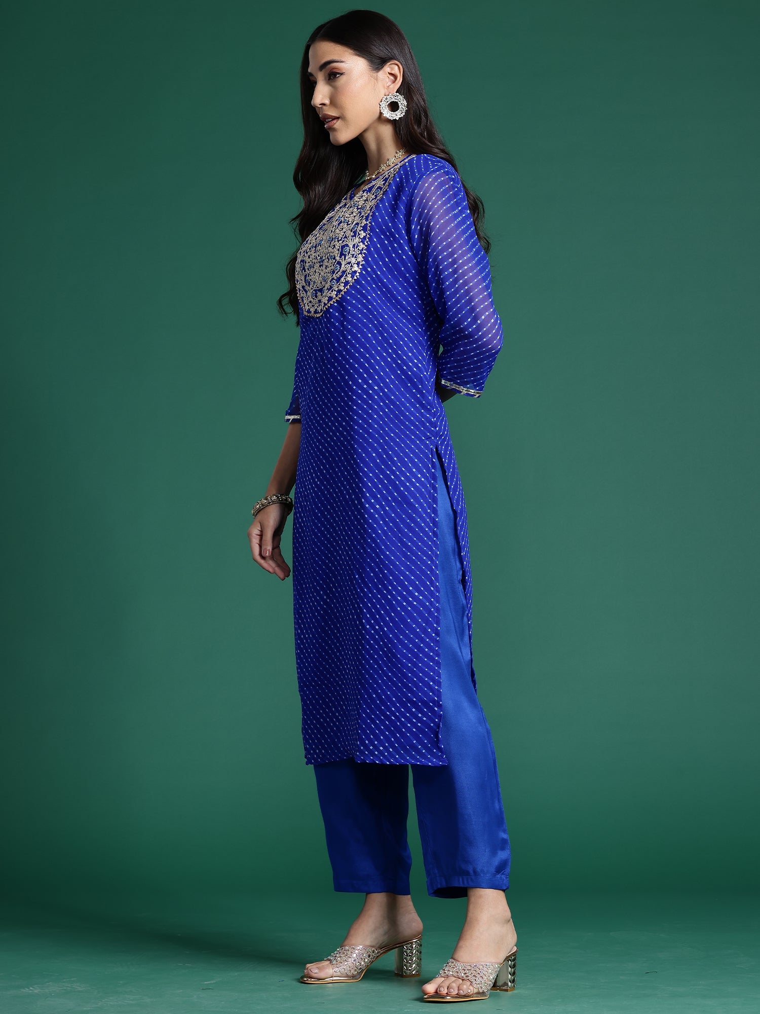 Women Blue Printed Straight Kurta Trousers With Dupatta Set WomensFashionFun