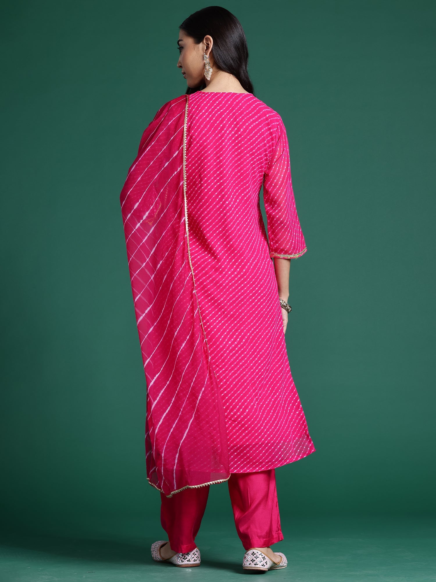 Women Pink Printed Straight Kurta Trousers With Dupatta Set WomensFashionFun