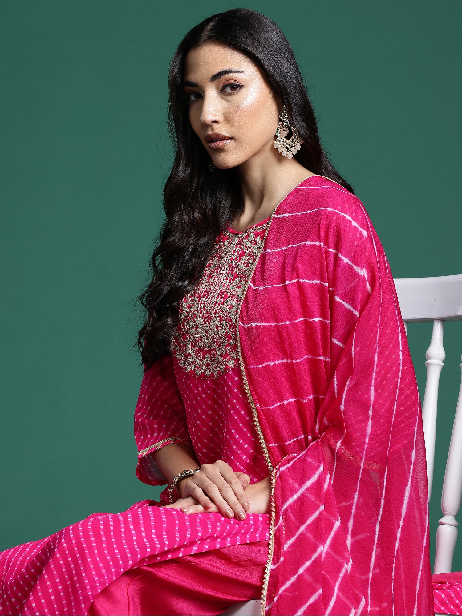 Women Pink Printed Straight Kurta Trousers With Dupatta Set WomensFashionFun