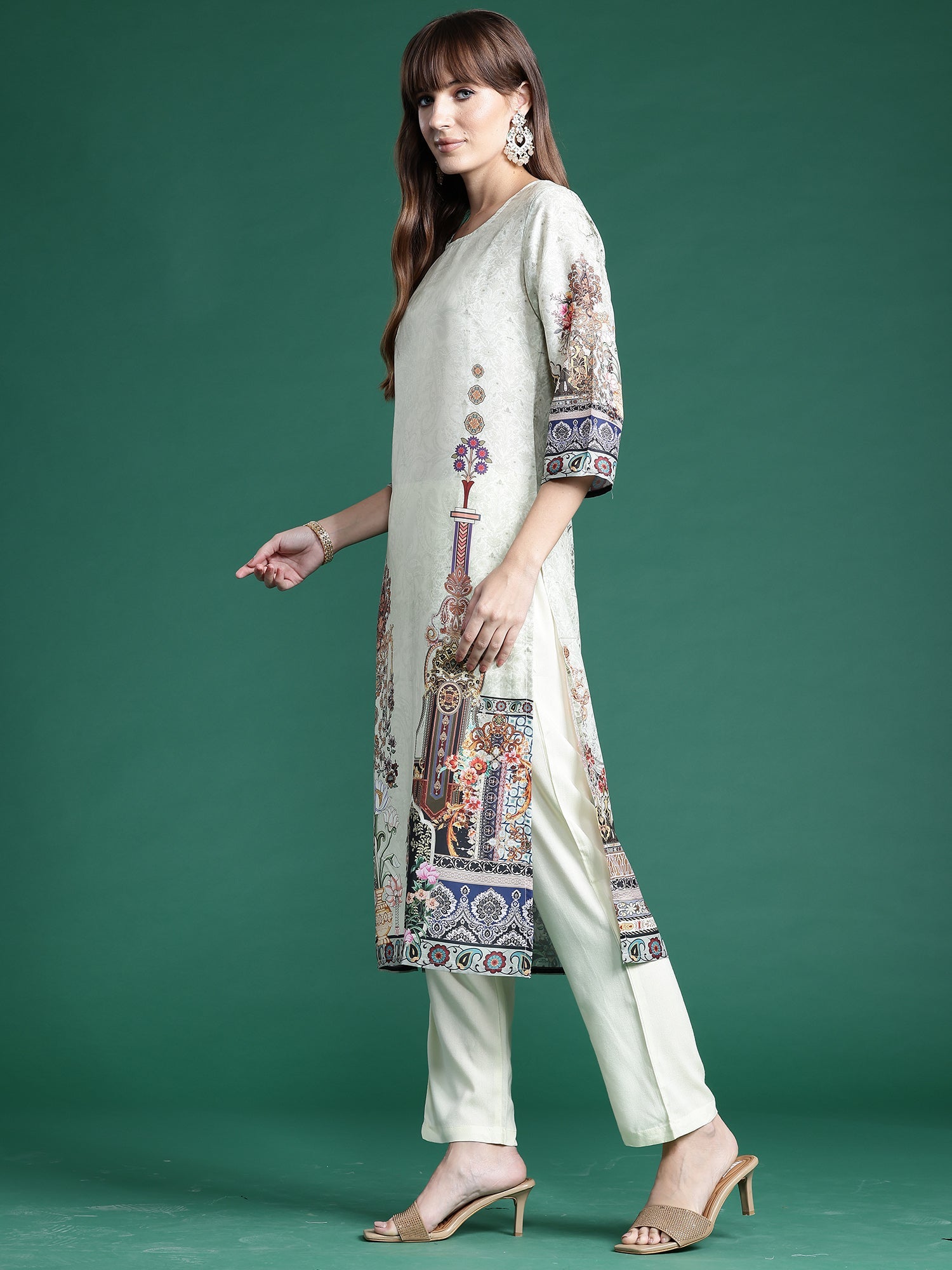 Women Green Printed Straight Kurta Trousers With Dupatta Set WomensFashionFun