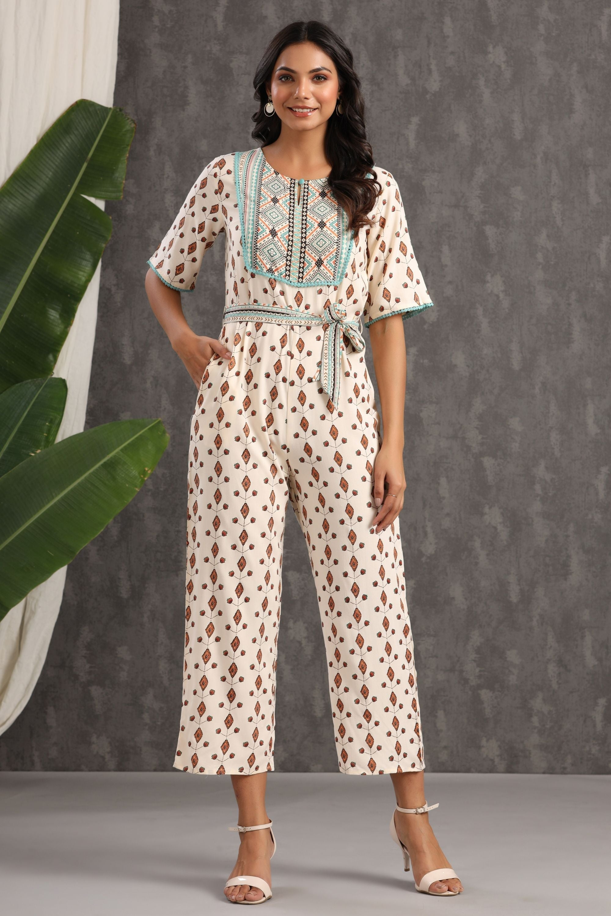 Women Ivory Liva Printed Jumpsuit