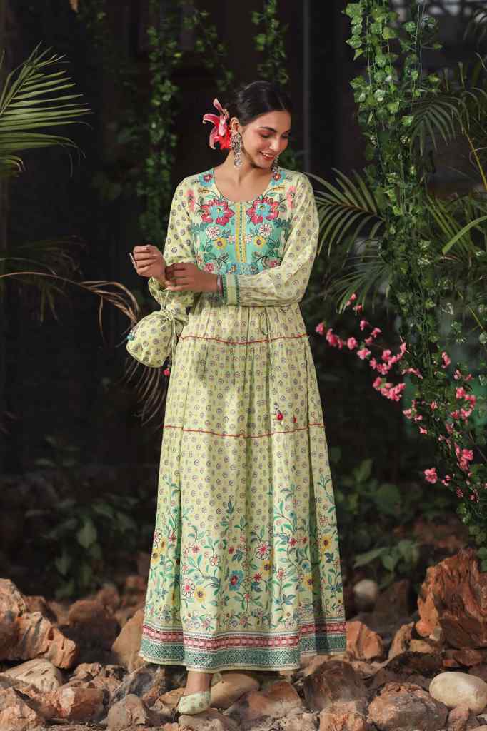 Women Lime Rayon Floral Dress