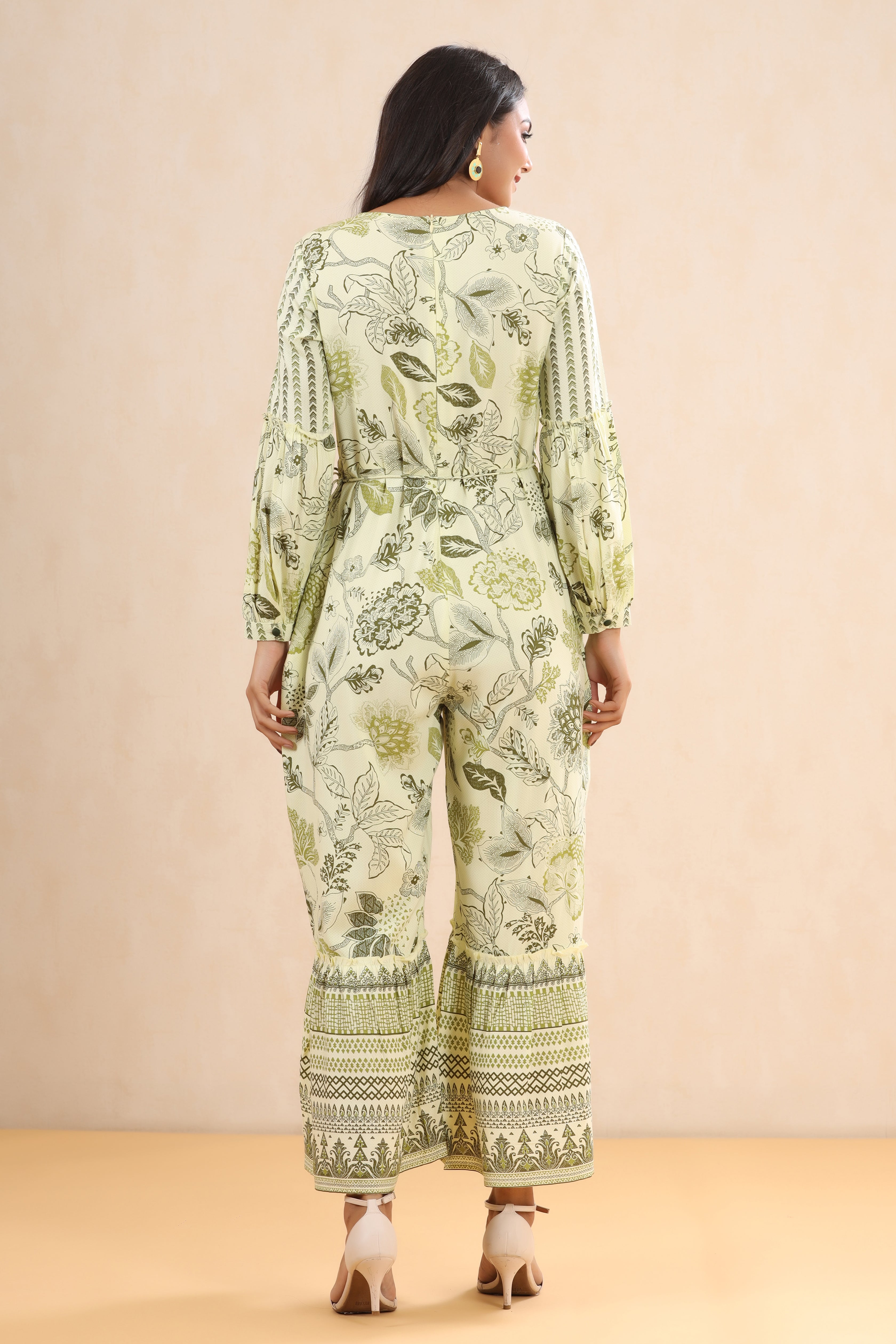 Women Light olive Rayon Printed Jumpsuit