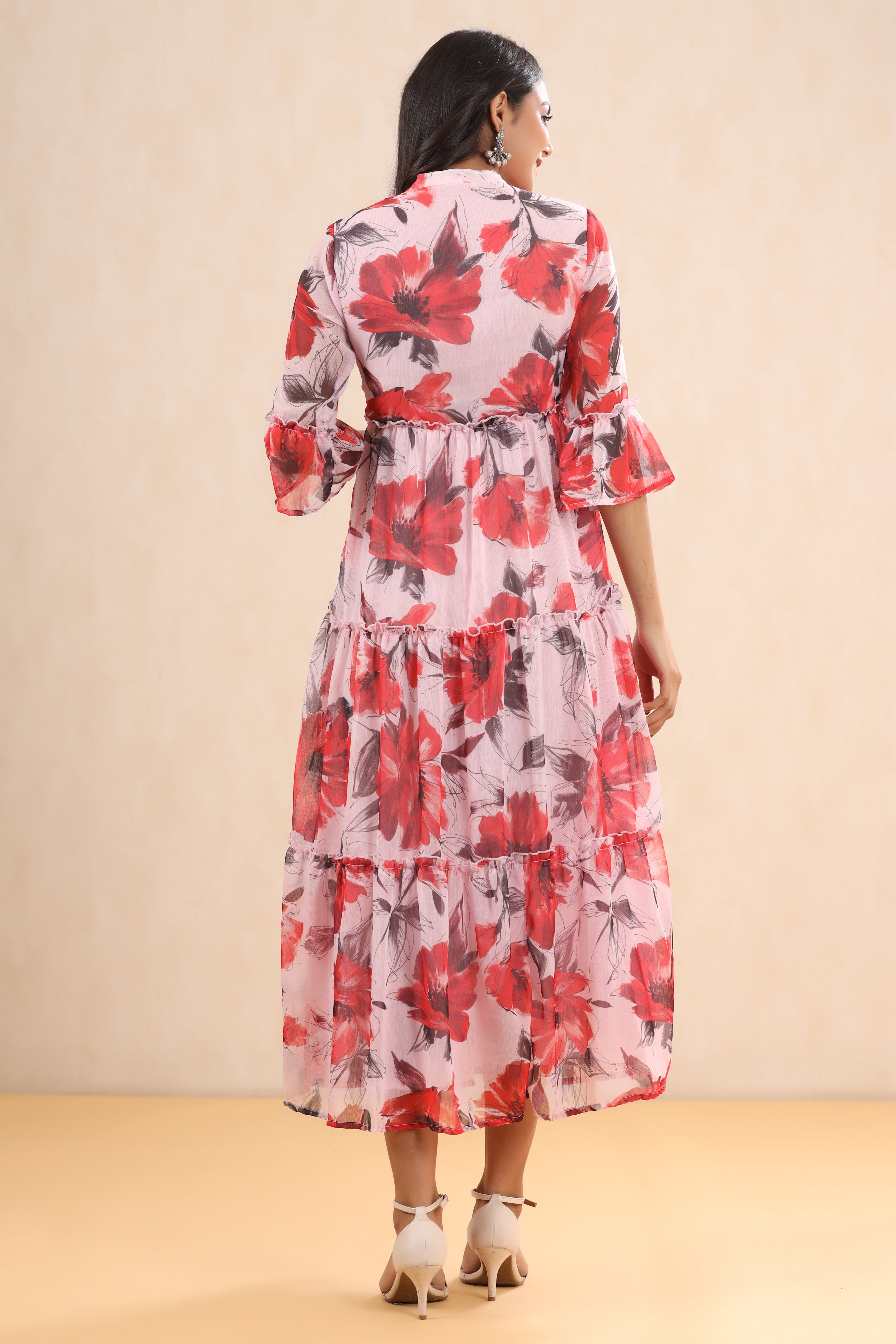 Women Pink Chiffon Floral Dress