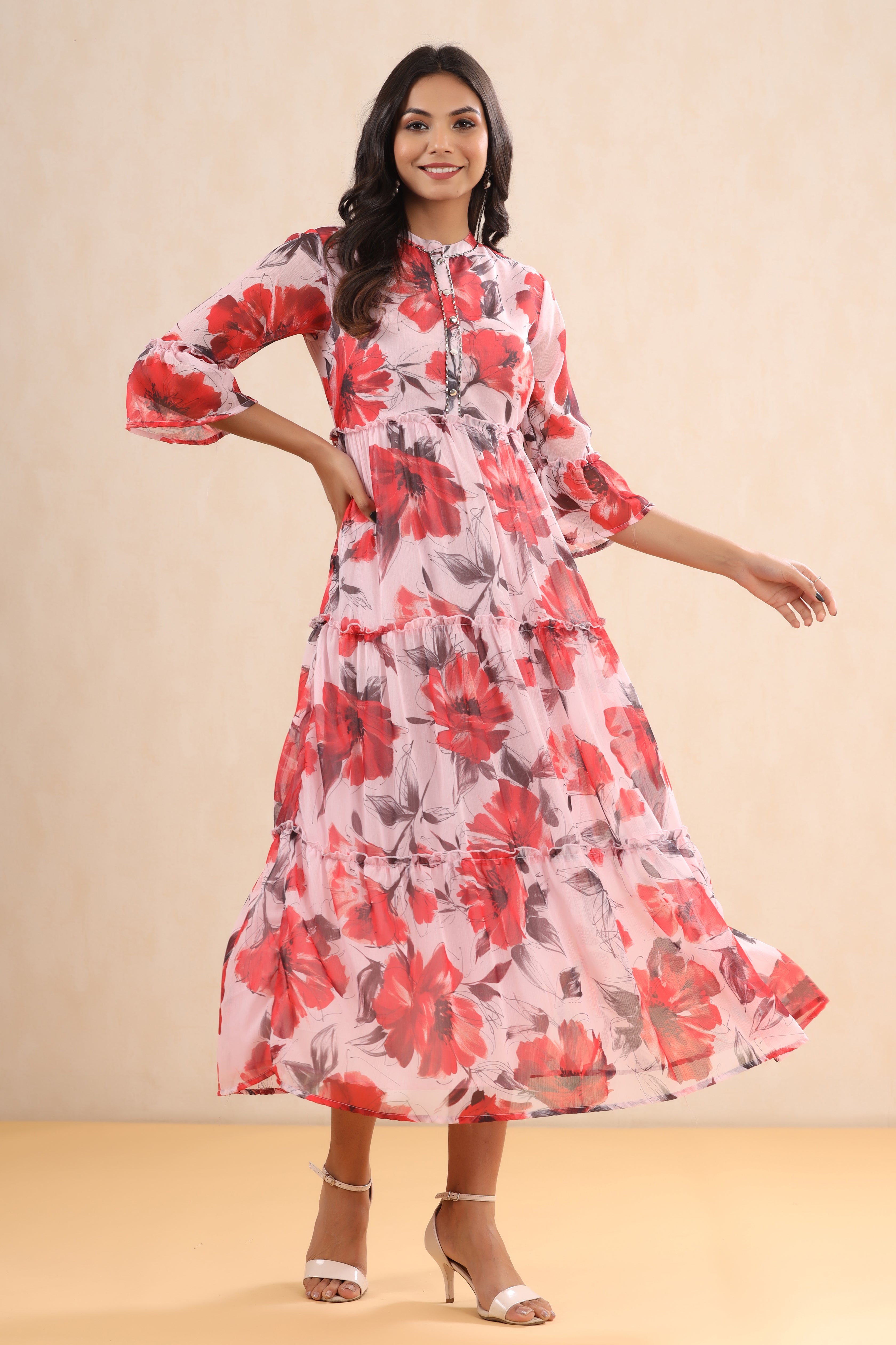 Women Pink Chiffon Floral Dress