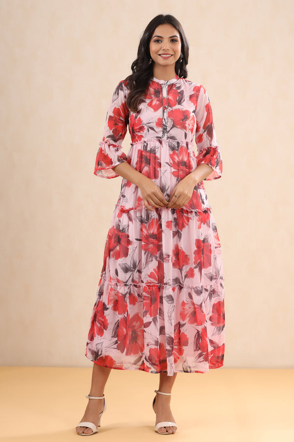 Women Pink Chiffon Floral Dress