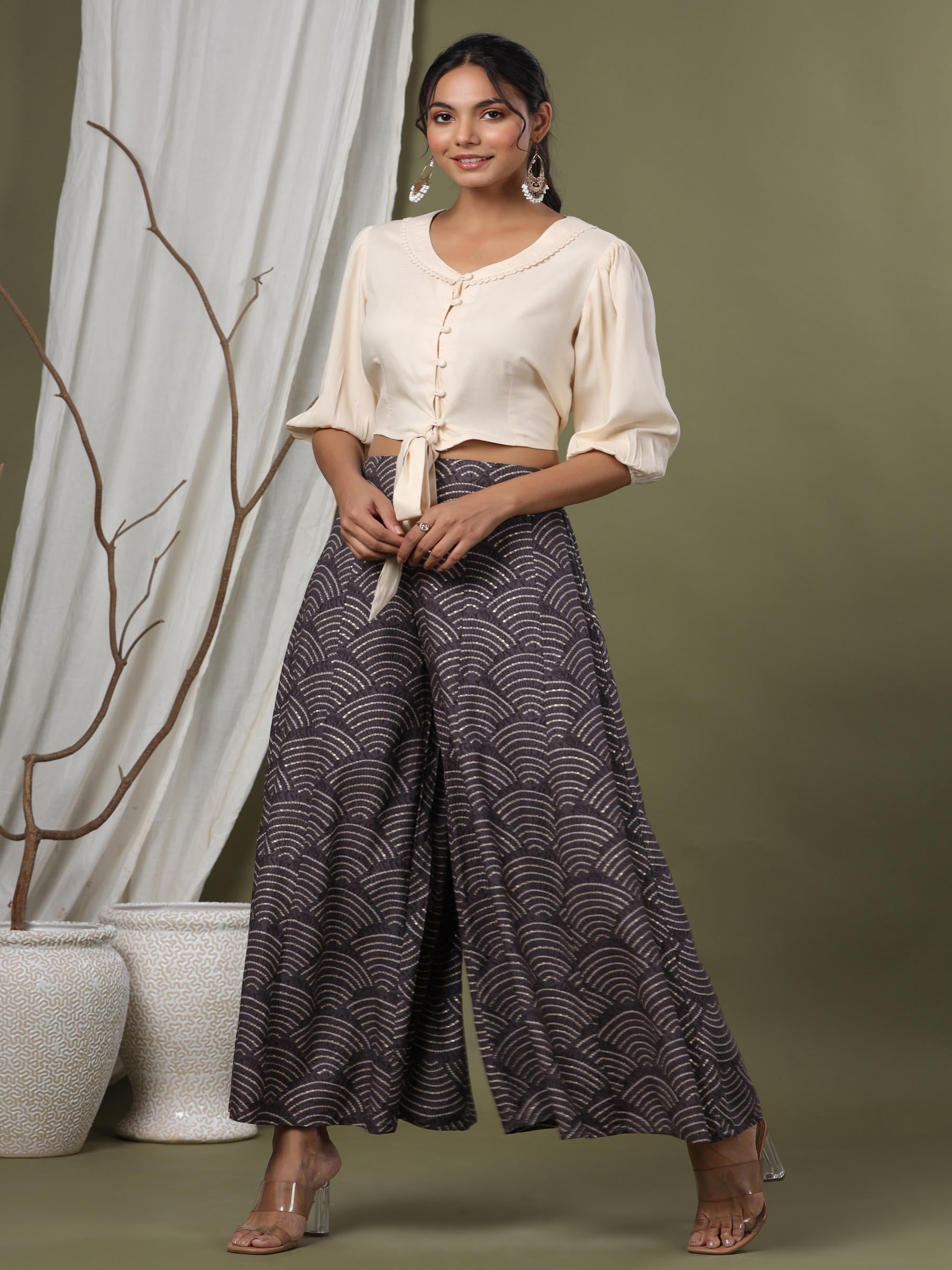 Women Grey Liva Printed Palazzo