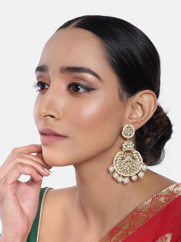 Gold Plated Traditional Beaded Chandbali Earrings Glided with Kundans and Pearls For Women/Girls (E3001W) | Womensfashionfun