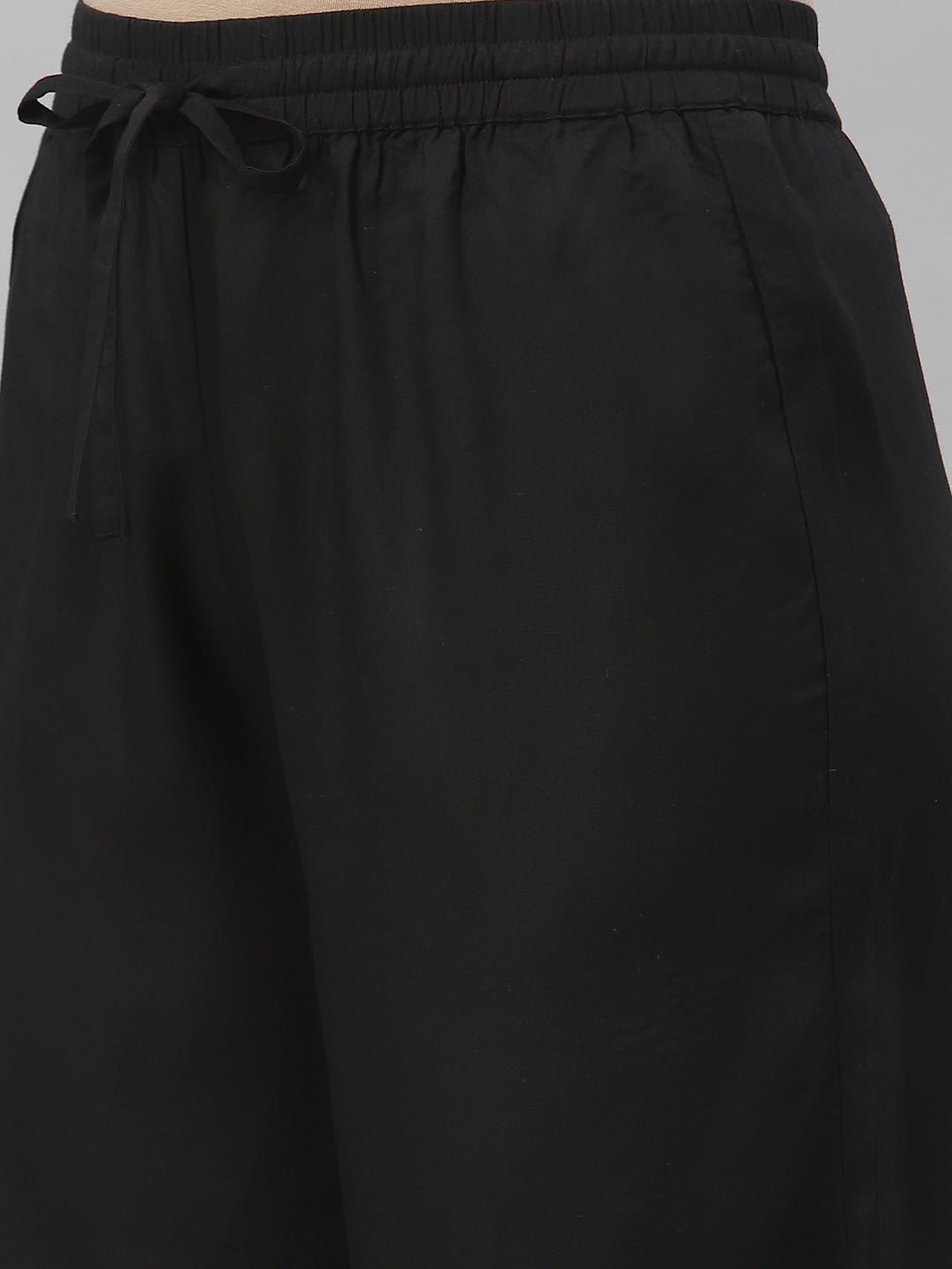 Black Rayon Solid Straight Palazzo