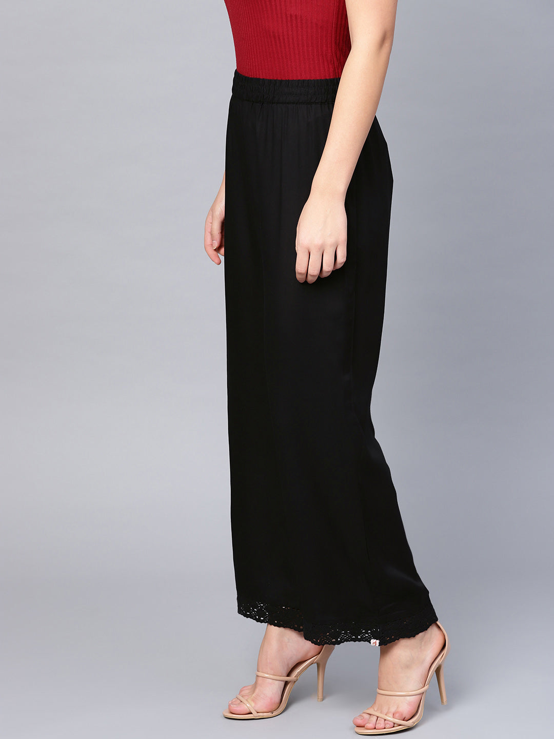 Black Rayon Solid Wide Leg Palazzo