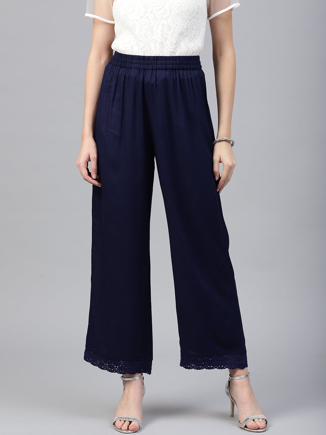 Women Navy Liva Solid Palazzo