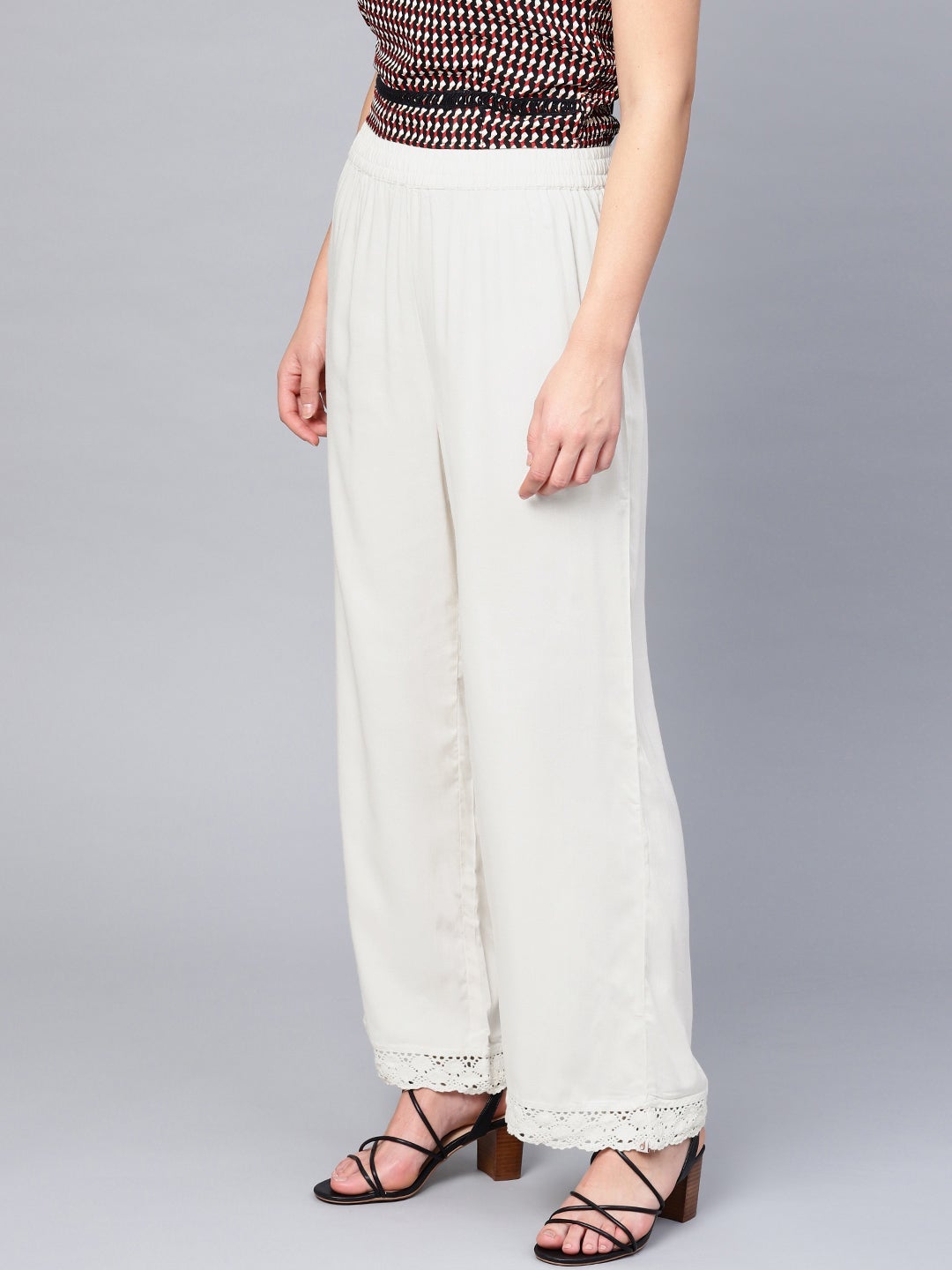 Women Off White Liva Solid Palazzo