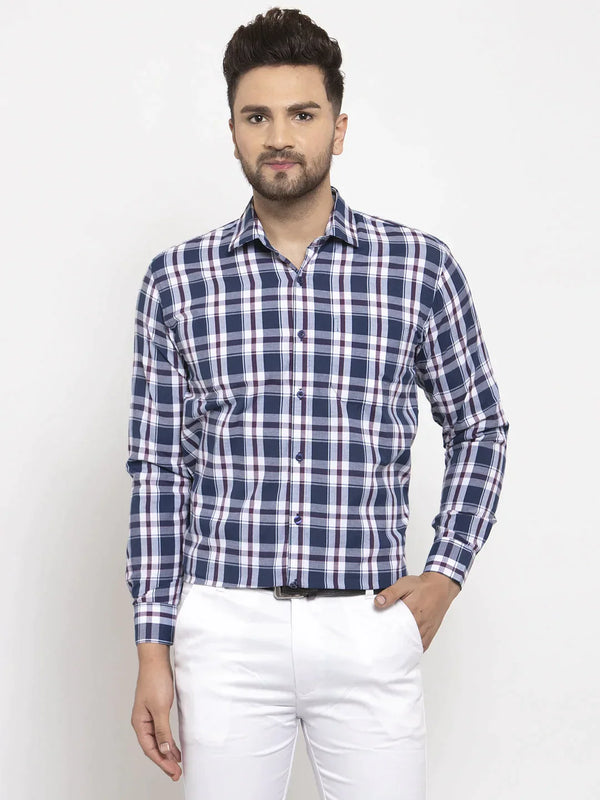 Navy Men's Cotton Checked Formal Shirt's | WomensFashionFun.com