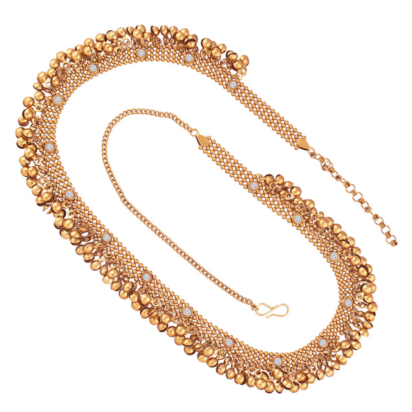 18K Gold Plated Traditional Ethnic Stone Studded With Ghungroo Work Adjustable Boho Waist Chain/Belly Chain/Kamarband For Women (B023) | Womensfashionfun