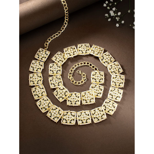 18K Gold Plated Traditional Ethnic Square Shape Kundan Studded Adjustable Pearl Kamarband/Belly Chain/Kandora/Wait Belt For Women (B040W) | Womensfashionfun