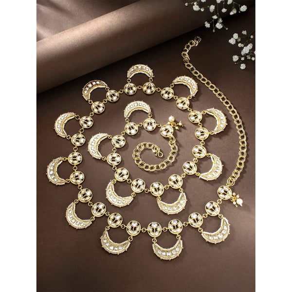 18K Gold Plated Traditional Ethnic Kundan Studded Adjustable Pearl Kamarband/Belly Chain/Kandora/Wait Belt For Women (B041W) | Womensfashionfun